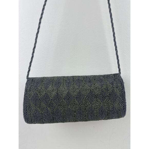 INGE CHRISTPHER Beaded Shoulder Bag Clutch Gray Silver Black Eveningwear Formal - Picture 1 of 8
